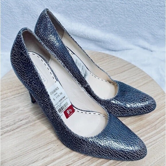 Coach Adina Crackled Metal Leather  Stacked Heels‎ Size 9.5 Us - Picture 1 of 8